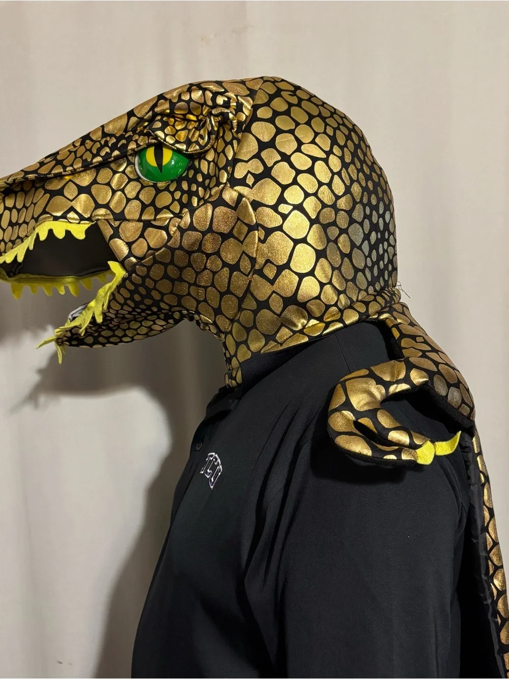 T-Rex Gold and Black Snake Dinosaur Head Costume